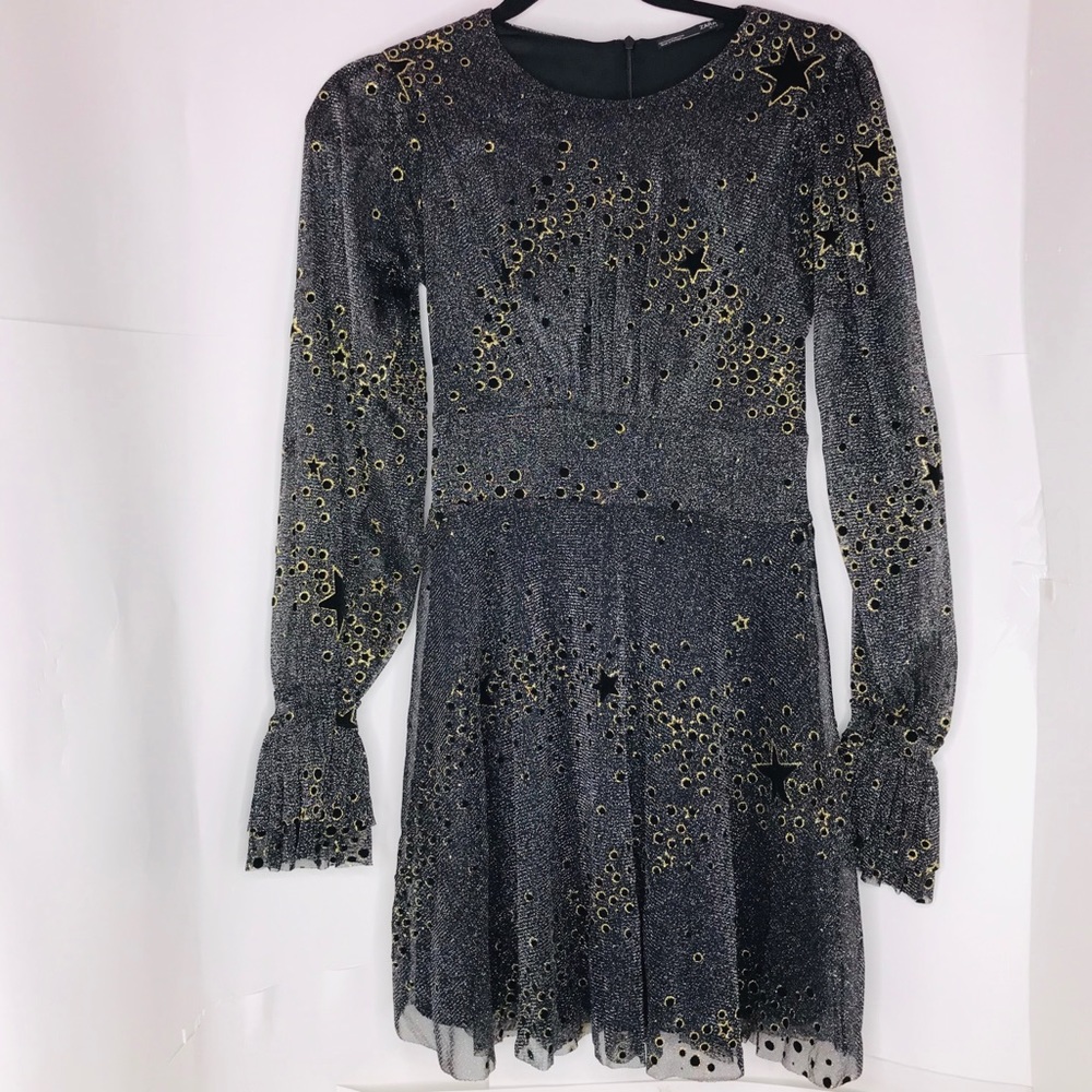 Zara | Black Gold Metallic Star Night Out Dress